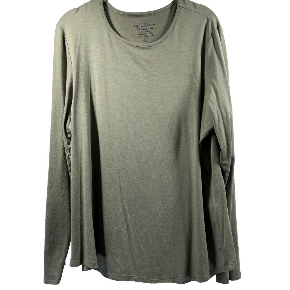 Chicos Women's Top Size Large Solid Green Pullover Long Sleeve Rayon Blend